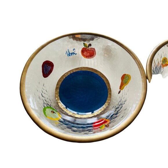 Set of 4 Vintage Fused Glass Bowl Reverse-painted with Fruits Signed 6.5" - Picture 10 of 10